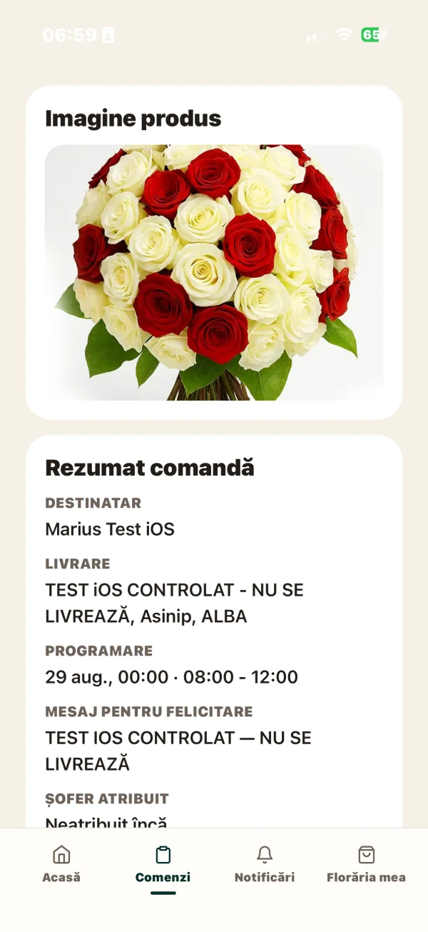 Detaliile unei comenzi în ProFlorist