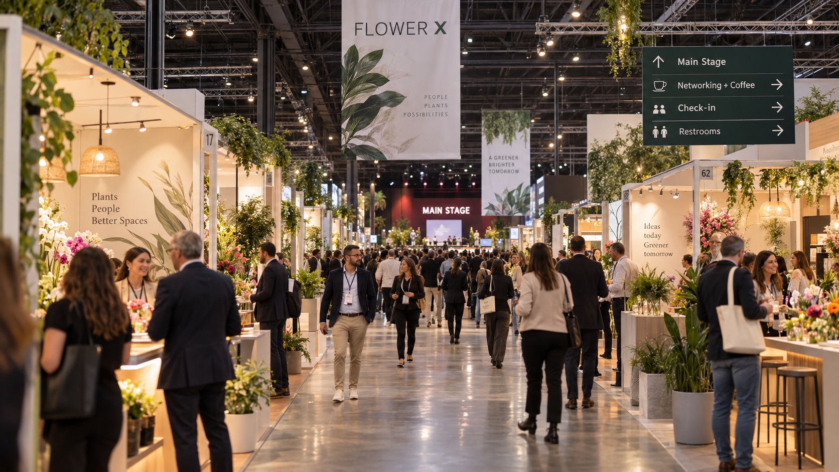 Profesioniști și vizitatori în zona FLOWERX Expo